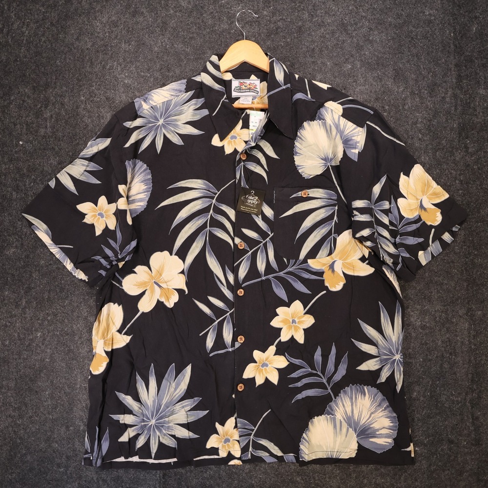Paradise Coves Hawaiian Shirt Mens XXL Black New Vintage Floral Silk SS